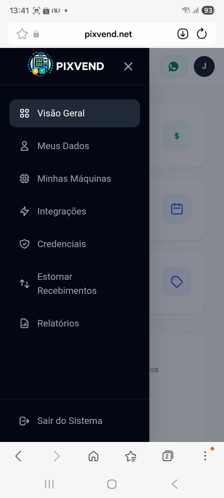 Dashboard do Sistema PixVend - Visão geral de faturamento Pix e Cartão em Vending Machines