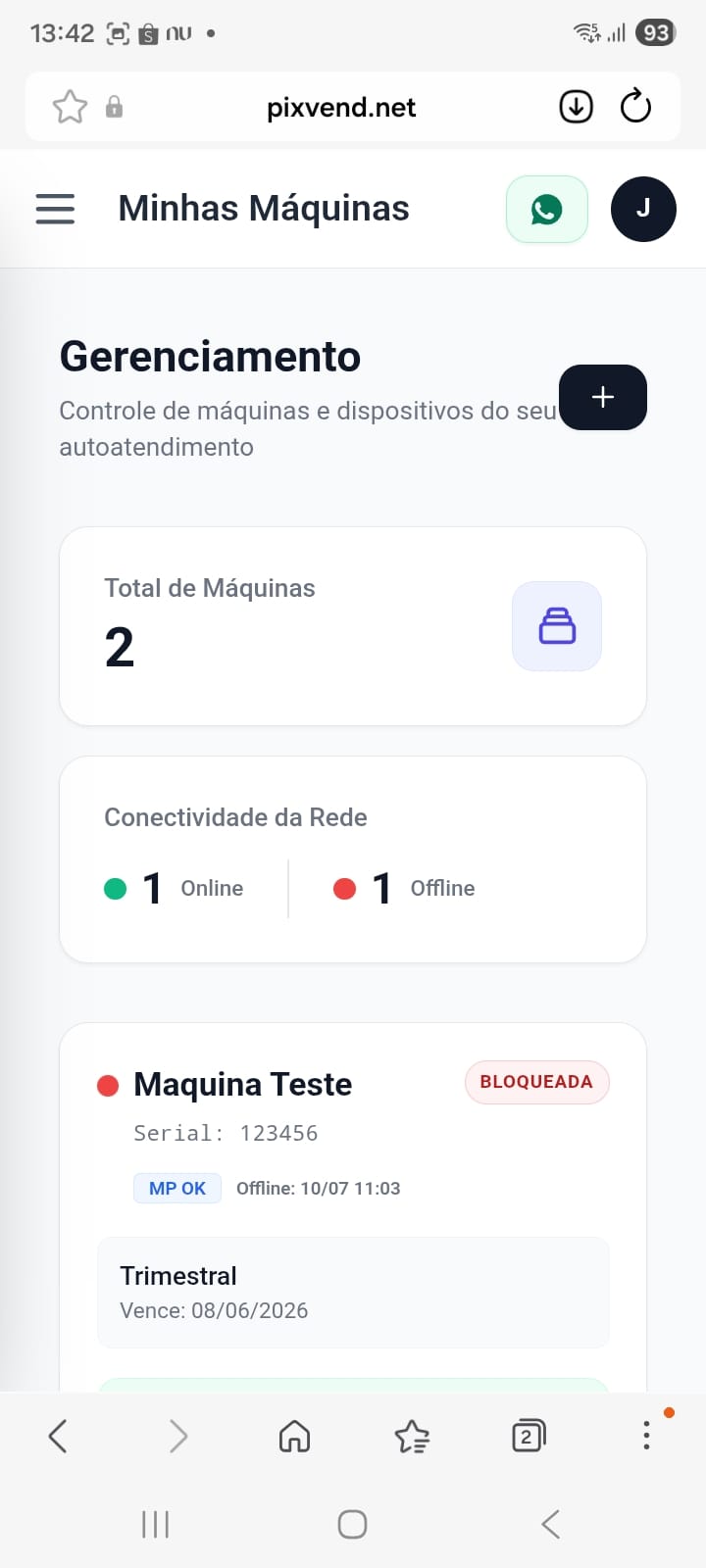 Menu de navegação do App PixVend - Gerenciamento e Telemetria para Automação Comercial